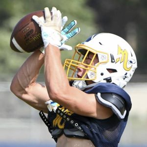 Mars’ Ayden Yocum intercepts a pass during practice on Friday, Aug. 8, 2025, at the Mars Athletic Complex.