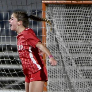 Peters Township’s Julia Spergel celebrates a goal against Fox Chapel last year.