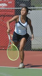 Franklin Regional’s Michelle Yan returns a shot during the section singles tournament last season.
