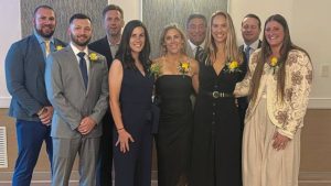 The Kiski Area Sports Hall of Fame inducted its Class of 2025 on Saturday, Aug. 30, 2025 at a banquet ceremony at the Greek Orthodox Church Social Hall in Oakmont. In front, from left, are Ryan Sciullo, Kara Shirley Shunski, Crystal Heder Kosecki, Allison Little Sromek and Maddie Antone. In back are William Emerick, Mike Rairigh, Anthony Gonnella and Blair Woolheater.