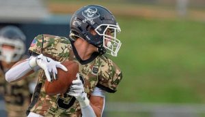Burrell’s Zach Coudrie pulls in a pass in the first half against Mt. Pleasant on Friday at Burrell High School.
