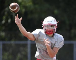 Avonworth quarterback Carson Bellinger throws a pass during practice on Monday, Aug. 11, 2025, in Ohio Twp.
