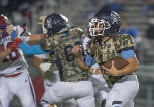 Burrell’s Antonio Perkins heads to the end zone late in the forth quarter against Mt Pleasant on Friday.