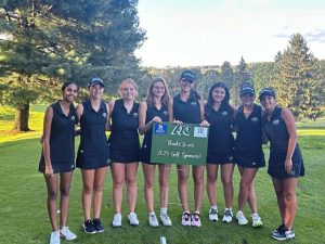 Members of the 2025 Pine-Richland girls golf team include (from left) Piya Dargan, Josie Bucek, Emily Hanlon, April Derks, Siena Smith, Kate Mazefsky, Marin Raupp and Giuliana DeRenzo.