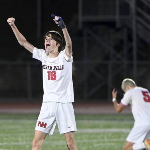 North Hills’ Tyler Myers celebrates after defeating Norwin in a WPIAL Class 4A playoff game last season.