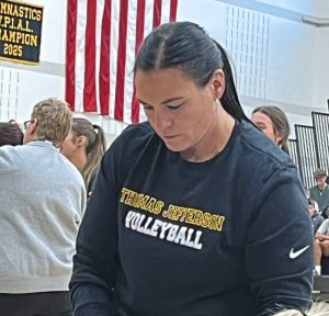 Thomas Jefferson coach Courtney Frost leads the girls volleyball team during the 2025 season.