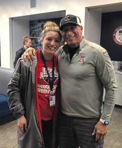 Jim Skirboll poses with daughter Zoe at the 2019 USA Swimming Girls National Select Camp in Colorado Springs, Colo.