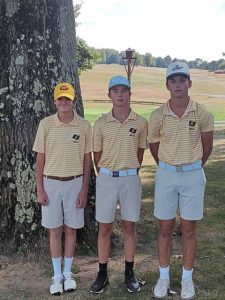 Riverview juniors (from left) Crosby Laughrey, Ian Sempfer and Rex Roberts qualified for the first round of the WPIAL Class 2A boys golf championships with successful rounds at the Section 1 individual qualifier Sept. 15 at 3 Lakes Golf Club in Penn Hills.
