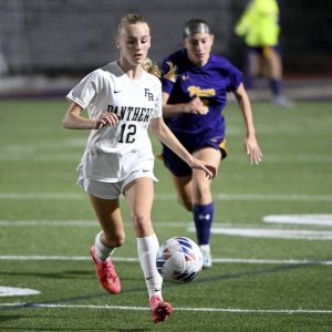 Franklin Regional’s Kate Silvis brings the ball upfield during a game on Monday, Aug. 25, 2025, at Plum.