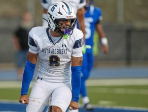 South Allegheny's Joey Gamret celebrates a touchdown against South Park during their game Sept. 19, 2025, at South Park's Eagle Stadium.