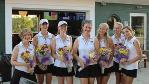 Seven Plum seniors — Kailey Burton, Ava Miller Addy Pfeiffer, Alex Fulmer, Hayden Tihey, Brooke Price and Aine Collins — were honored Sept. 15 before their season finale against Latrobe at 3 Lakes Golf Club in Penn Hills.