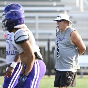 Western Beaver head coach Ron Busby watches practice on Monday, Aug. 11, 2025.