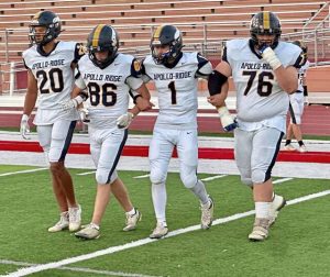 Apollo-Ridge players take the field to face Our Lady of the Sacred Heart on Saturday, Sept. 27, 2025