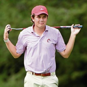 Fox Chapel’s Carson Kittsley smiles after making a birdie putt on No. 11 during the WPIAL Class 3A golf championship Monday at Butler Country Club.