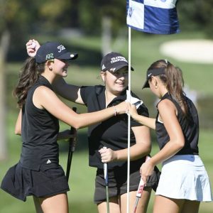 Elizabeth Forward’s Mya Morgan smiles after winning the WPIAL Class 3A girls golf championship on Wednesday, Oct. 1, 2025, at Sewickley Heights Golf Club.