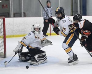 Norwin goalie Damien Flore turns away a shot during a game against Latrobe last year.