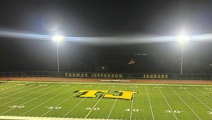 The Thomas Jefferson logo is shown after the Jaguars defeated Ringgold on Oct. 10, 2025, at Thomas Jefferson.