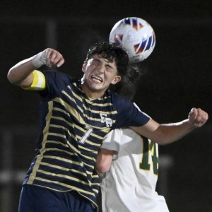 Franklin Regional’s Fabrizzio Costa heads the ball against Penn-Trafford on Sept. 23.