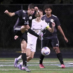 Quaker Valley’s Liam Miller takes a shot against Hopewell on Tuesday, Oct. 7, 2025, in Leetsdale.