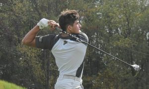 Franklin Regional’s Dylan Mauser watches his drive on No. 18 at Willowbrook Country Club on Sept. 22 during a WPIAL 3A qualifier.