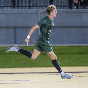 Belle Vernon's Logan Metzger celebrates a goal against Ringgold in a WPIAL Class 3A preliminary round game Thursday, Oct. 16, 2025.