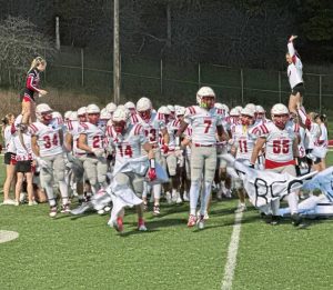 Avonworth players take the field before their game against North Catholic on Oct. 17, 2025, at J.C. Stone Field.