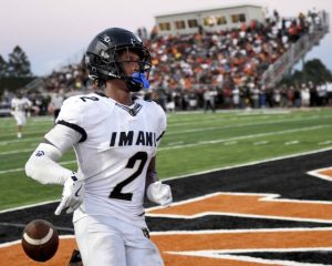 Imani Christian’s David Davis scores a second quarter touchdown against Clairton during their game on Friday, Aug. 22, 2025, at Tyler Boyd Stadium.