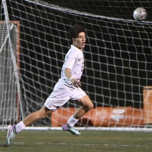 Bethel Park’s Xavier Jackson scores the winning goal in double overtime to defeat Latrobe in the WPIAL Class 3A quarterfinals last year.
