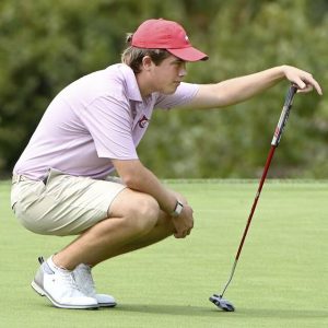 Fox Chapel’s Carson Kittsley lines up his birdie putt on number 11 during the WPIAL Class 3A boys golf championship Monday, Sept. 29, 2025, at Butler Country Club.