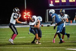 Apollo-Ridge’s Zac Myers carries the ball during a game against South Park on Friday, Oct. 17, 2025, at South Park.
