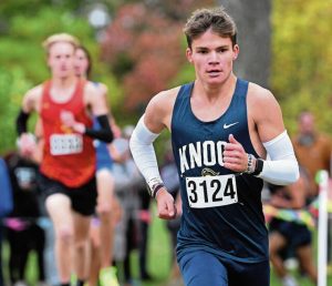 Knoch’s Carter French takes second during the Class 2A WPIAL cross country championships Thursday at White Oak Park.