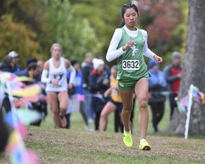 South Fayette’s Angela Zeng runs with the lead during the Class 3A WPIAL cross country championships Thursday at White Oak Park.
