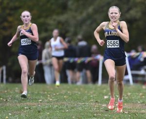 Shady Side Academy’s Charlotte Barker and Josephine Lenard finish 1-2 during the Class A WPIAL cross country championships Thursday at White Oak Park.