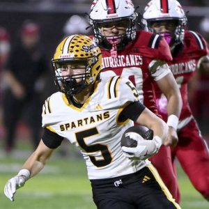 Montour’s Zander Stern carries against New Castle on Friday, Oct. 3, 2025, at Taggart Stadium.