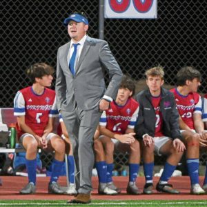 Mt. Pleasant coach Floyd Snyder watches from the sideline during the Vikings’ game against Charleroi on Tuesday, Oct. 14, 2025, at Mt. Pleasant.