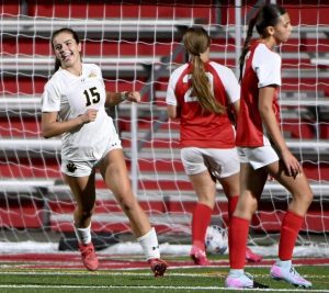 North Allegheny’s Bella Montgomery celebrates after scoring against North Hills on Sept. 3.