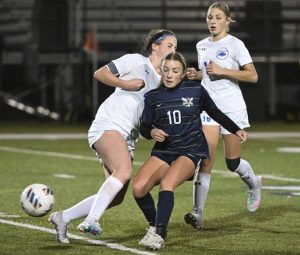 Freeport’s Teresa Hanak Fort LeBoeuf’s Haylee Will during first round PIAA 2A soccer action Tuesday Nov.4, 2025 at Freeport Area High School.