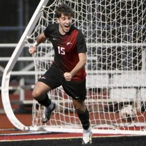 Fox Chapel’s David Zakrocki celebrates after scoring during the Foxes’ PIAA Class 4A playoff game against Central York on Tuesday at Fox Chapel.