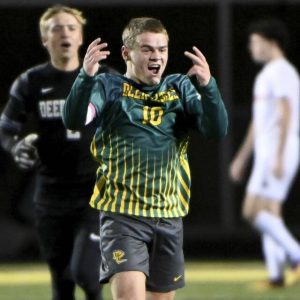 Deer Lakes’ Peyton Kushon celebrates after defeating Harbor Creek in their PIAA Class 2A state playoff game on Tuesday, Nov. 4, 2025, in West Deer.