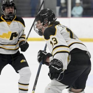 North Allegheny’s Ed Scherer celebrates after scoring during a 2024 Penguins Cup Class 3A semifinal against Seneca Valley.