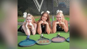 The 2025 Quaker Valley girls tennis senior captains are from left Parker Barnes, Livia Jobbins and Jane Lenhard.