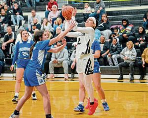 Monessen’s Madison Johnson (right) plays against Leechburg’s Abby Shea in a 2024 WPIAL Class A playoff game.