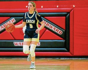 Knoch’s Neah Ewing handles the ball in a 2024 WPIAL Class 4A quarterfinal against Elizabeth Forward.