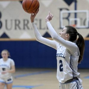 Burrell’s Casey Brancato shoots a 3-pointer against Freeport on Thursday, Jan. 30, 2025, at Burrell.