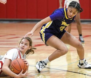 Plum’s Tamia West (right) was a first-team all-section selection in 2024-25.