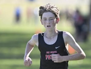 Fox Chapel’s Asher Eckel finishes fourth during the WPIAL Section IV cross country meet Oct. 1 at Northmoreland Park.
