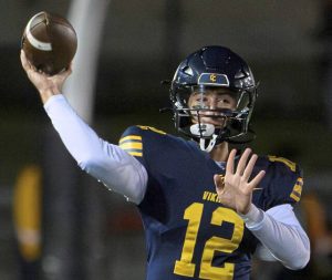 Central Catholic quarterback Owen Herrick throws a pass Thursday, Oct. 9, 2025, at Carnegie Mellon University.