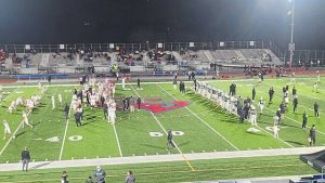 Players from Moon and Pine-Richland warm up for their WPIAL Class 5A semifinal Friday, Nov. 14, 2025.