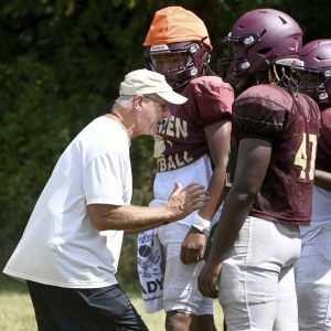 Steel Valley head coach Ray Braszo works with his team during practice on Tuesday, Aug. 12, 2025, in Munhall.