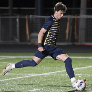 Franklin Regional’s Cruise Lamanna played for coach Nick White in the Western Pennsylvania Soccer Coaches Association All-Star Game. (Christopher Horner | TribLive)